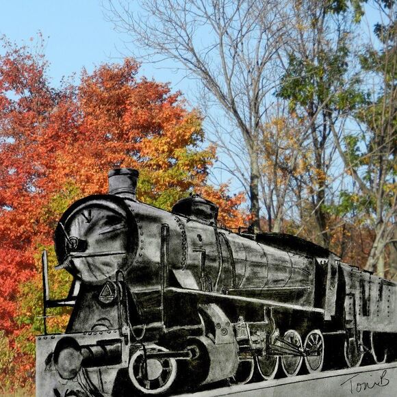 Hand Crafted Train Engine Locomotive Pencil Drawing Framed 8x10" - Picture 1 of 6